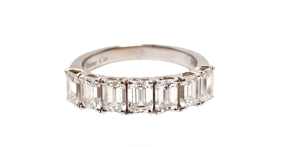 14k White Gold 7 VS Emerald Cut Diamonds Stackable Half Eternity Ring