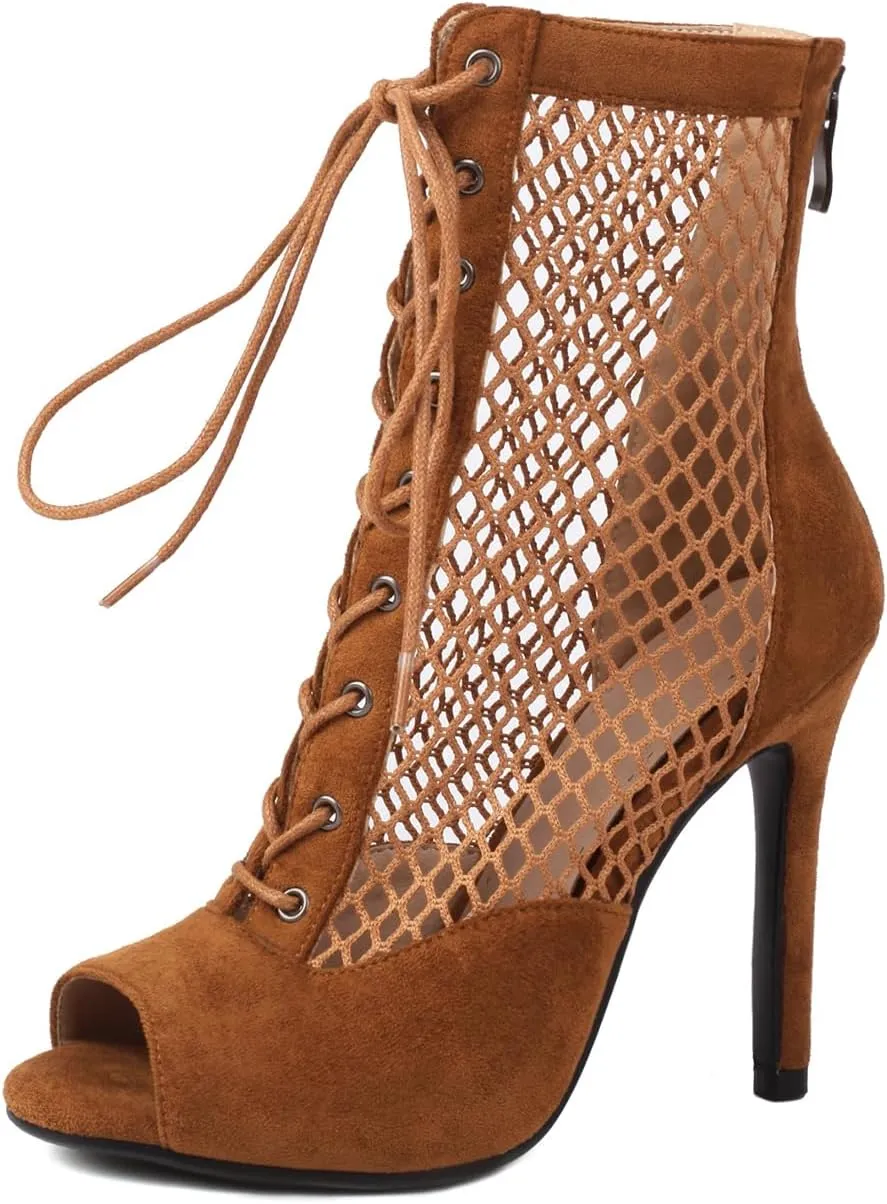 AOQUNFS Women Latin Dance Shoes Lace-up Ballroom Salsa Practice Performance Dance Heels,1052-S