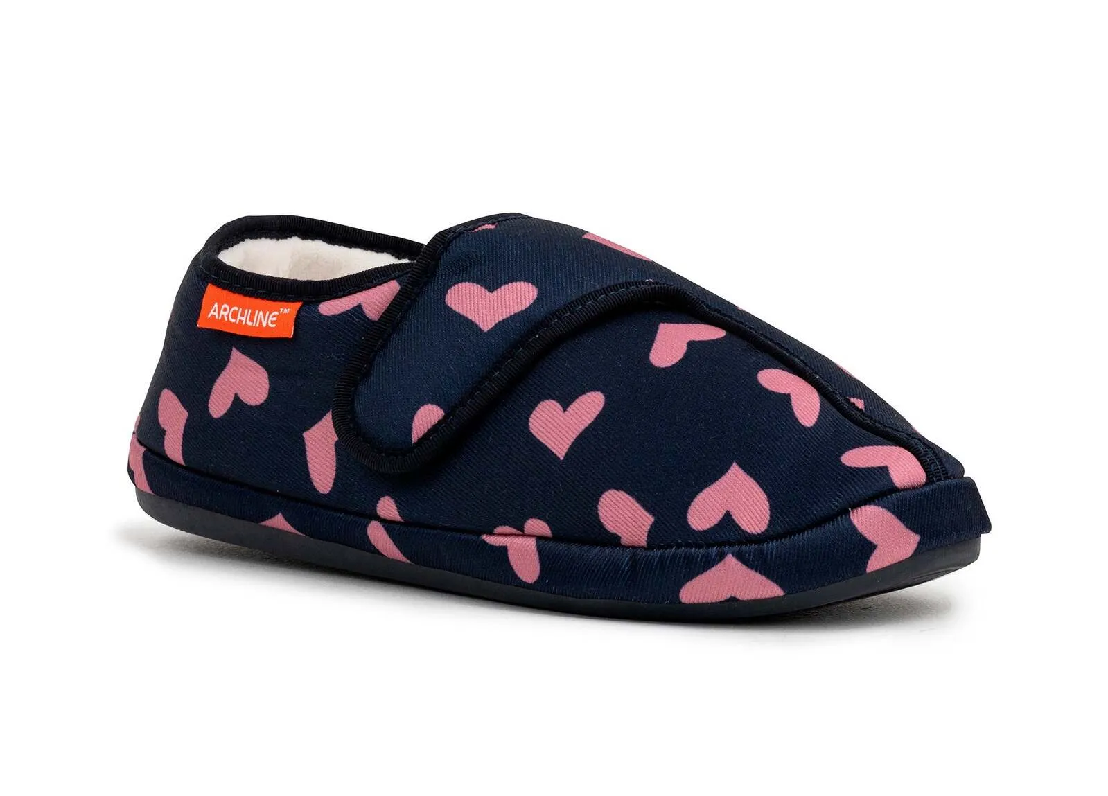 ARCHLINE Orthotic Plus Slippers Closed Scuffs Pain Relief Moccasins - Navy Hearts - EU 40