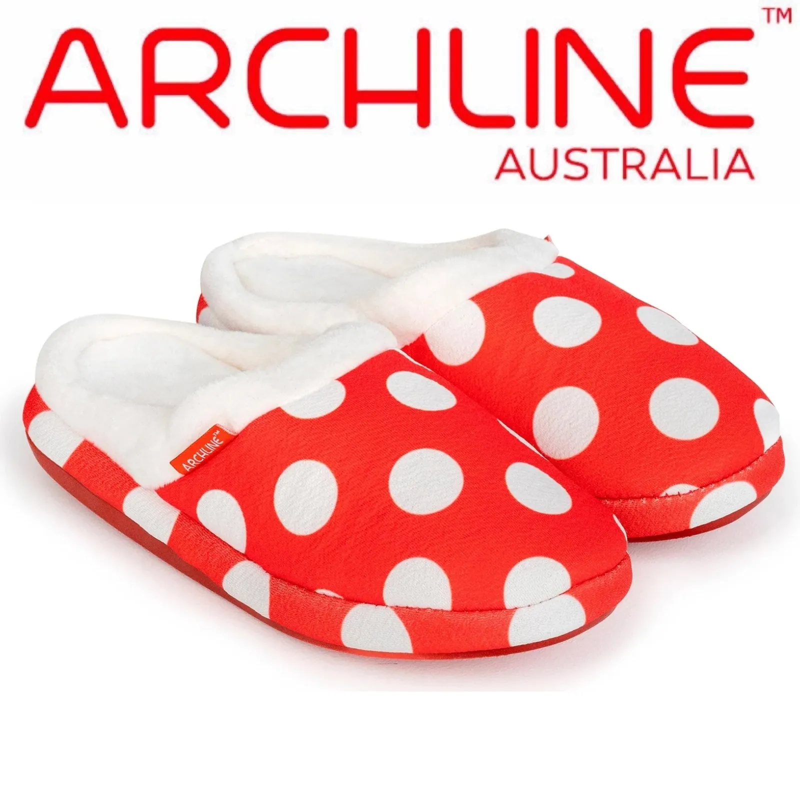 ARCHLINE Orthotic Slippers Slip On Scuffs Pain Relief Moccasins - Red Polka Dot - EUR 36 (Womens US 5)