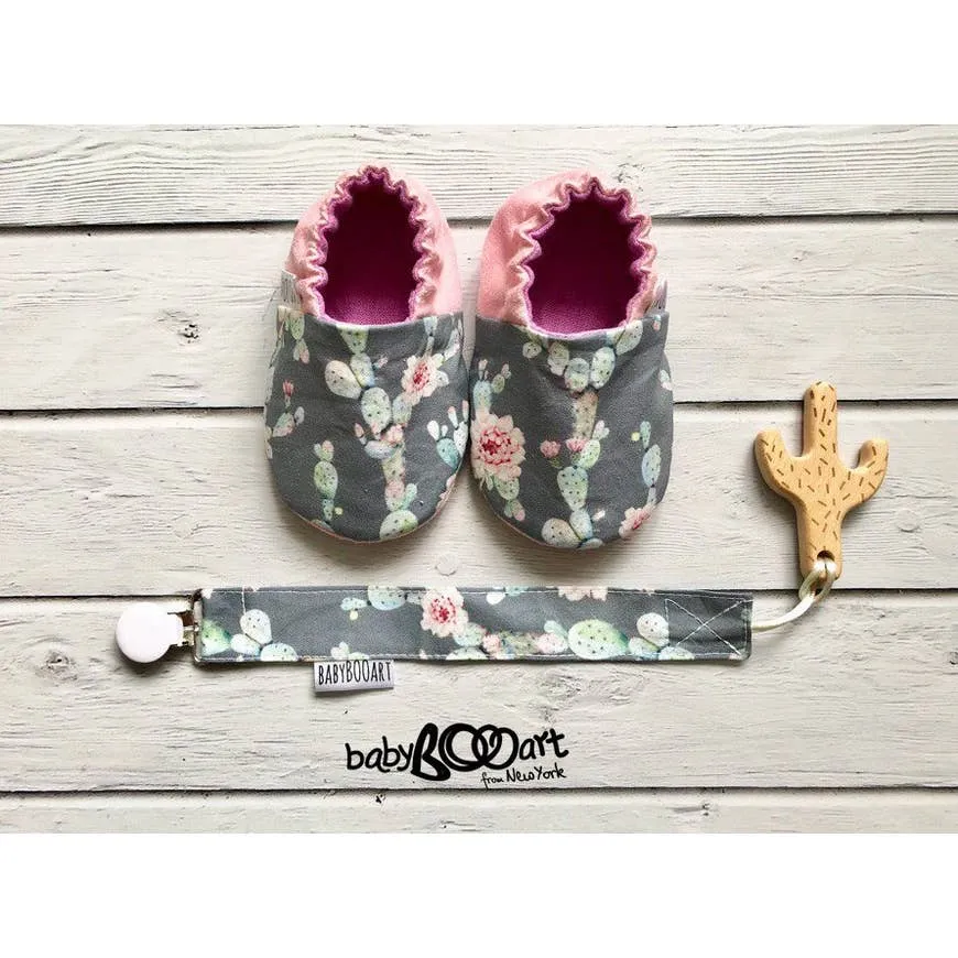 Baby Moccasins | Cactus - Grey/Pink