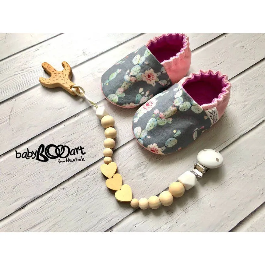 Baby Moccasins | Cactus - Grey/Pink