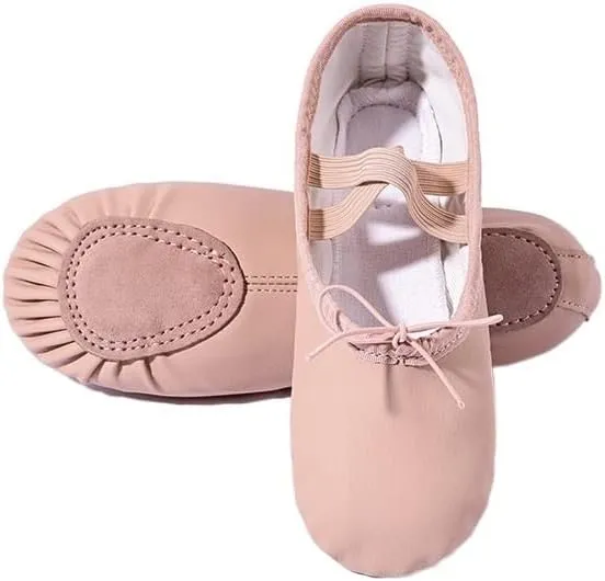 Ballet Shoes Children Gymnastics Dance Shoes Girls Soft Sole Adult Folk Dance Beginners PU Leather Pink Ballet Training Shoes for Women Dance Slippers for Girls ToddlersFree Lace Split Sole-32 EU