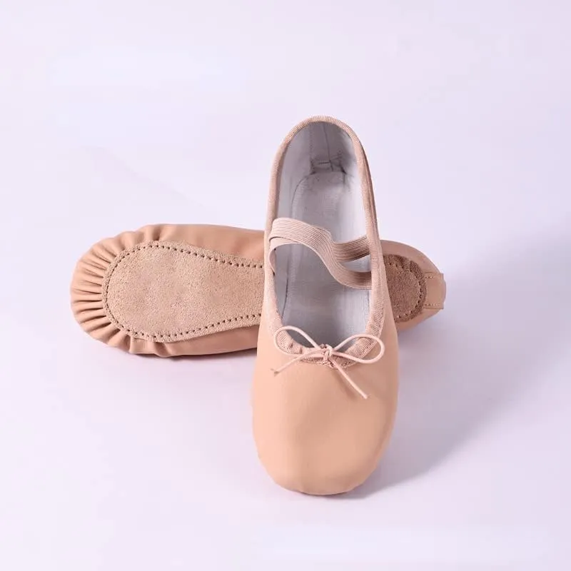 Ballet Shoes Children Gymnastics Dance Shoes Girls Soft Sole Adult Folk Dance Beginners PU Leather Pink Ballet Training Shoes for Women Dance Slippers for Girls ToddlersFree Lace Split Sole-32 EU