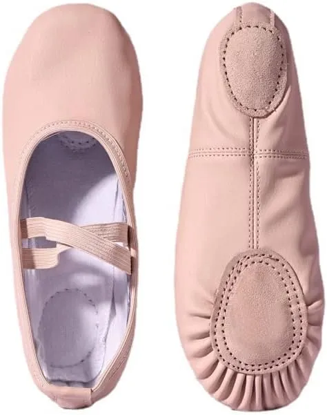 Ballet Shoes Children Gymnastics Dance Shoes Girls Soft Sole Adult Folk Dance Beginners PU Leather Pink Ballet Training Shoes for Women Dance Slippers for Girls ToddlersFree Lace Split Sole-32 EU