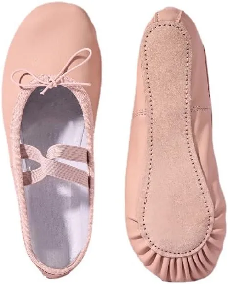 Ballet Shoes Children Gymnastics Dance Shoes Girls Soft Sole Adult Folk Dance Beginners PU Leather Pink Ballet Training Shoes for Women Dance Slippers for Girls ToddlersFree Lace Split Sole-32 EU