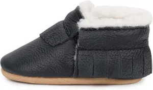 BirdRock Baby Sherpa Moccasins - Cozy, Genuine Leather Winter Shoes for Boys and Girls