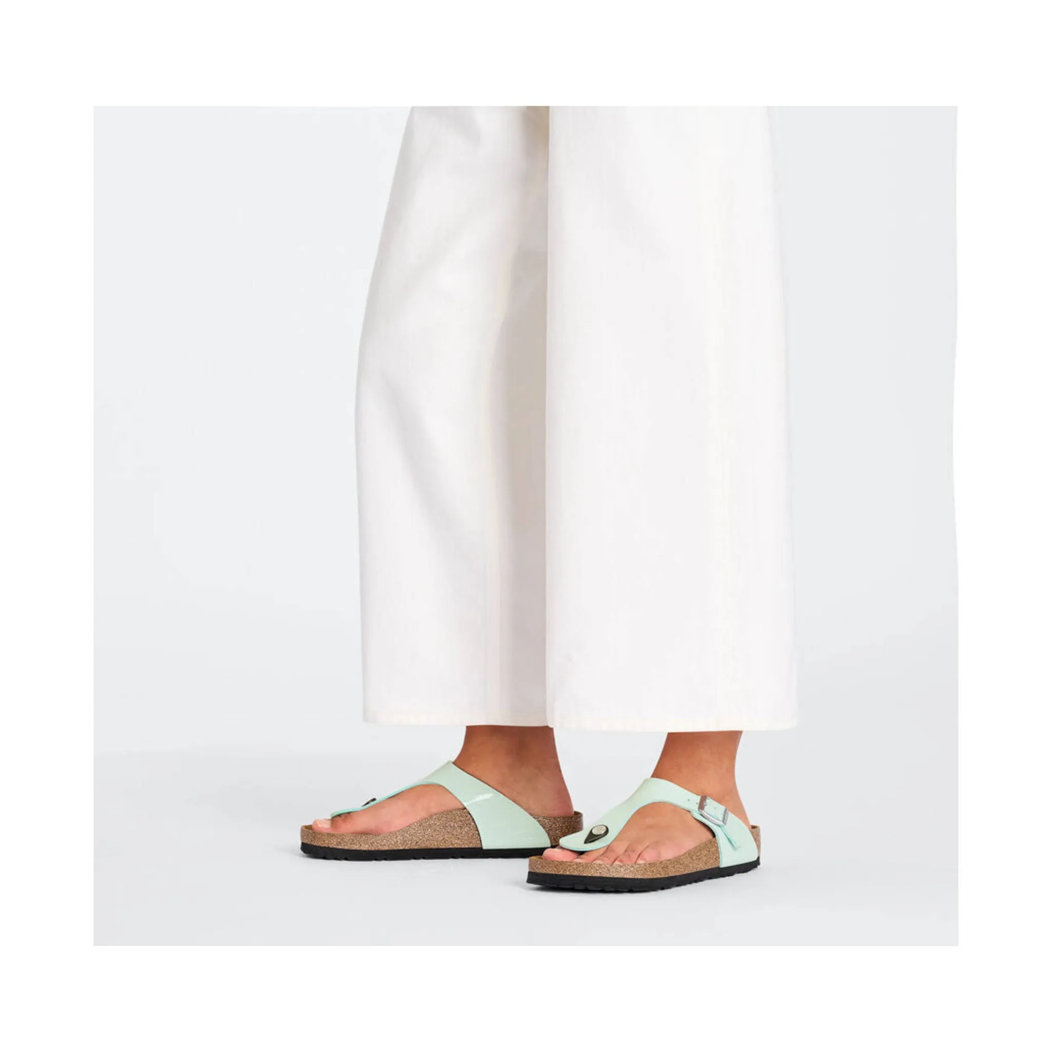 Birkenstock Gizeh Birko Flor Patent Sandal - Surf Green - ONLINE STORE CREDIT/EXCHANGE ONLY
