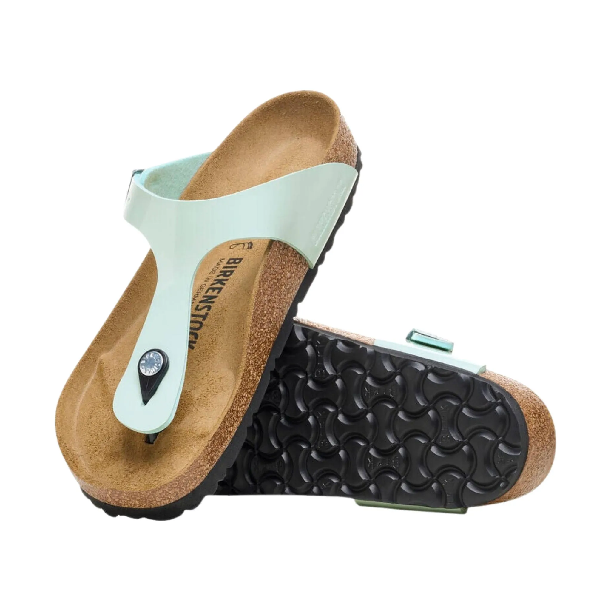 Birkenstock Gizeh Birko Flor Patent Sandal - Surf Green - ONLINE STORE CREDIT/EXCHANGE ONLY