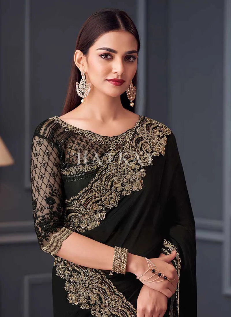 Black And Copper Embroidery Designer Saree