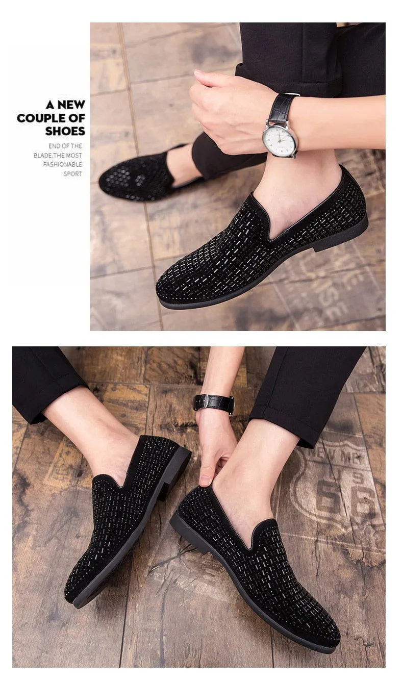 Black Rhinestone Men Dress Shoes