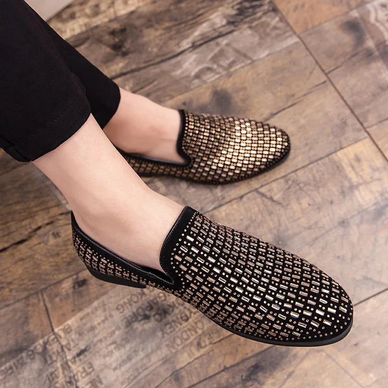 Black Rhinestone Men Dress Shoes