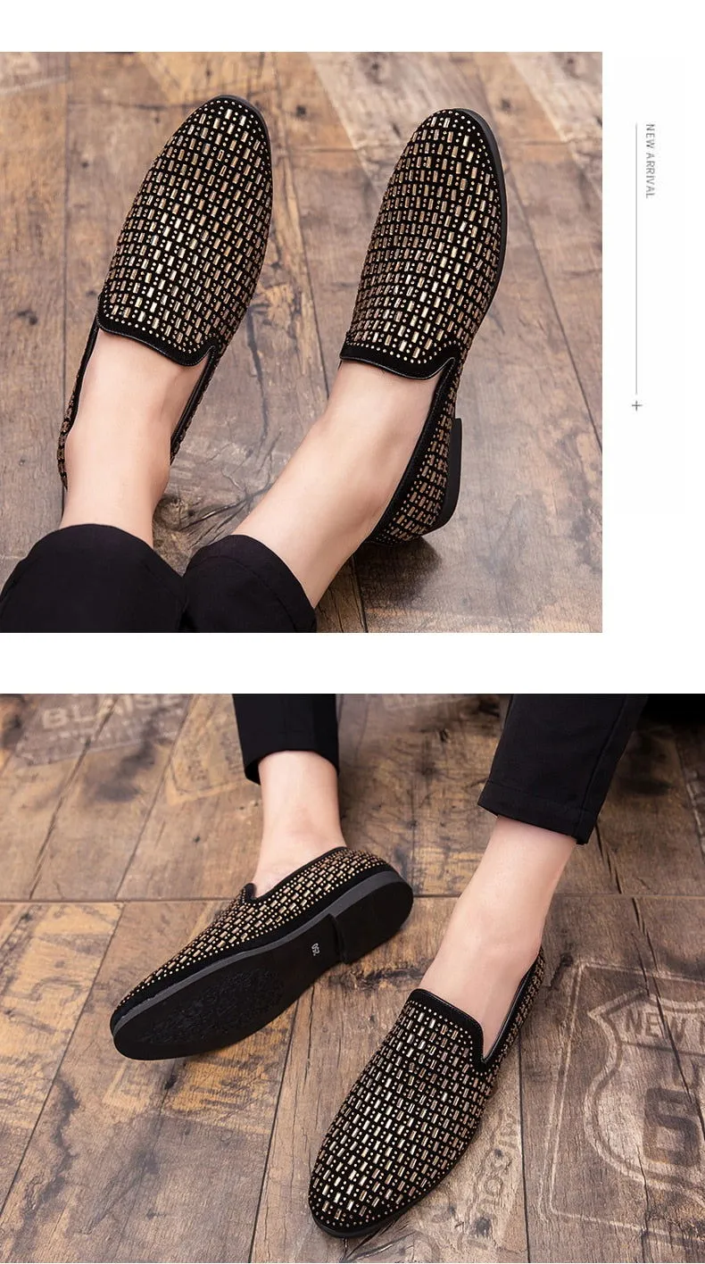 Black Rhinestone Men Dress Shoes