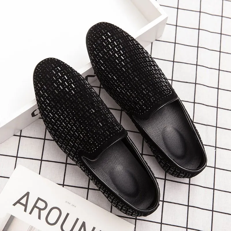 Black Rhinestone Men Dress Shoes