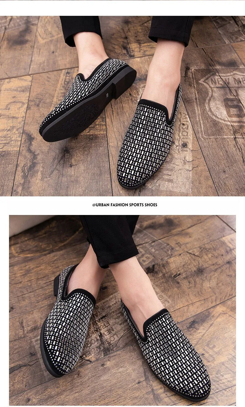 Black Rhinestone Men Dress Shoes
