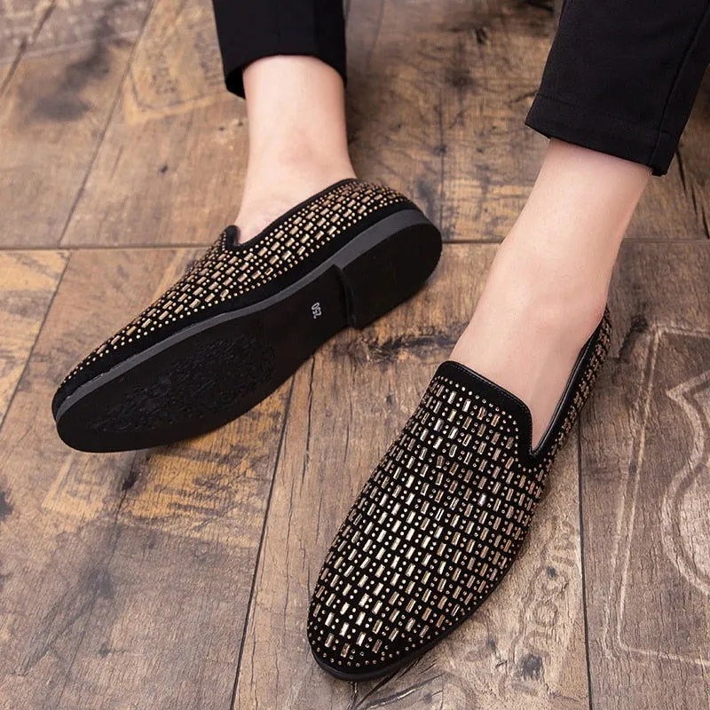 Black Rhinestone Men Dress Shoes