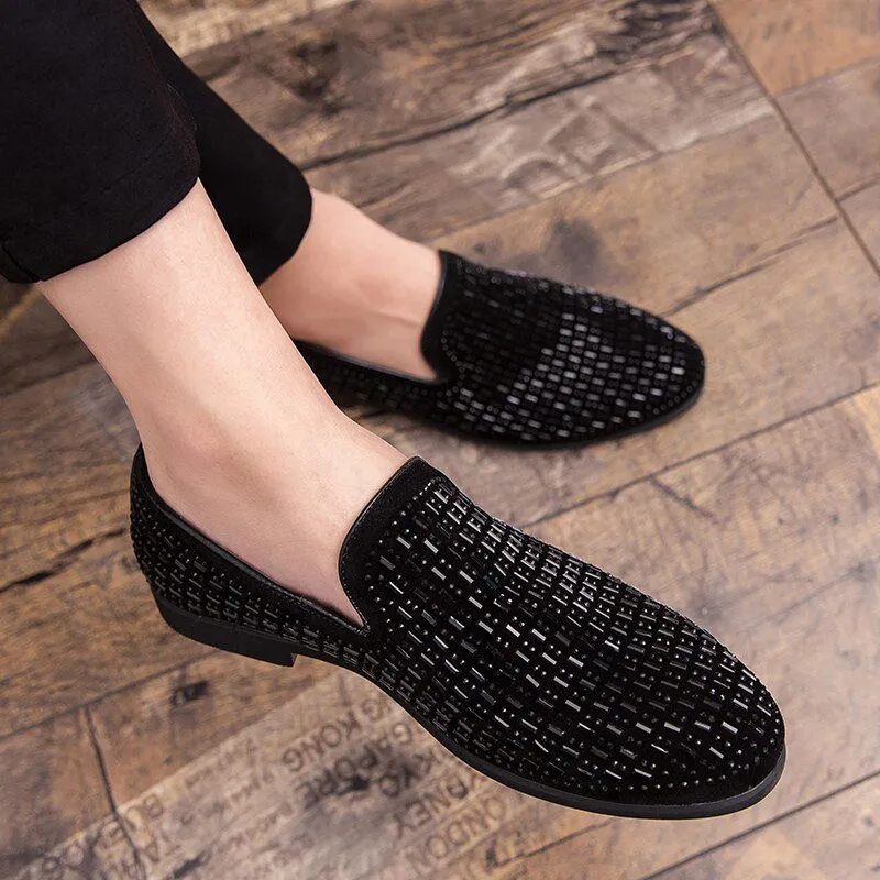 Black Rhinestone Men Dress Shoes