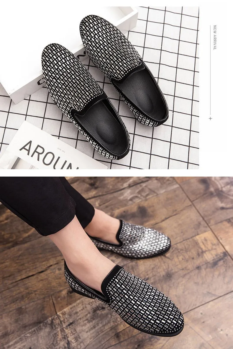 Black Rhinestone Men Dress Shoes