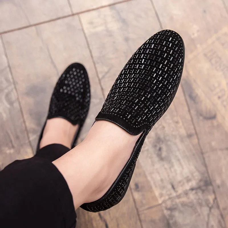 Black Rhinestone Men Dress Shoes