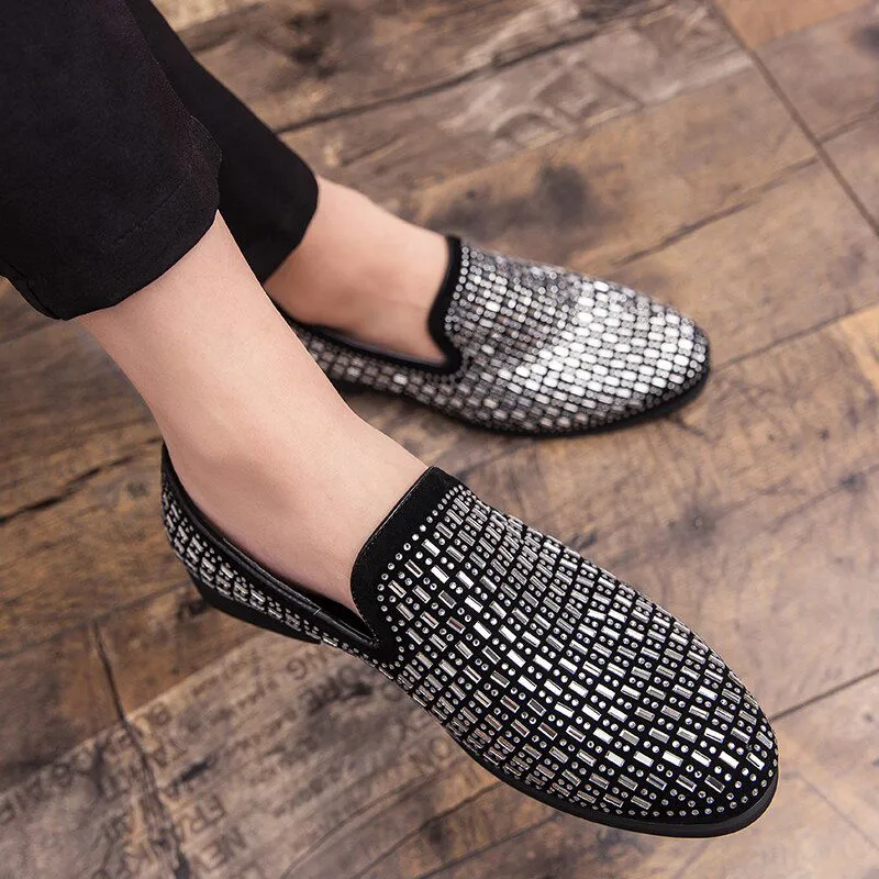 Black Rhinestone Men Dress Shoes
