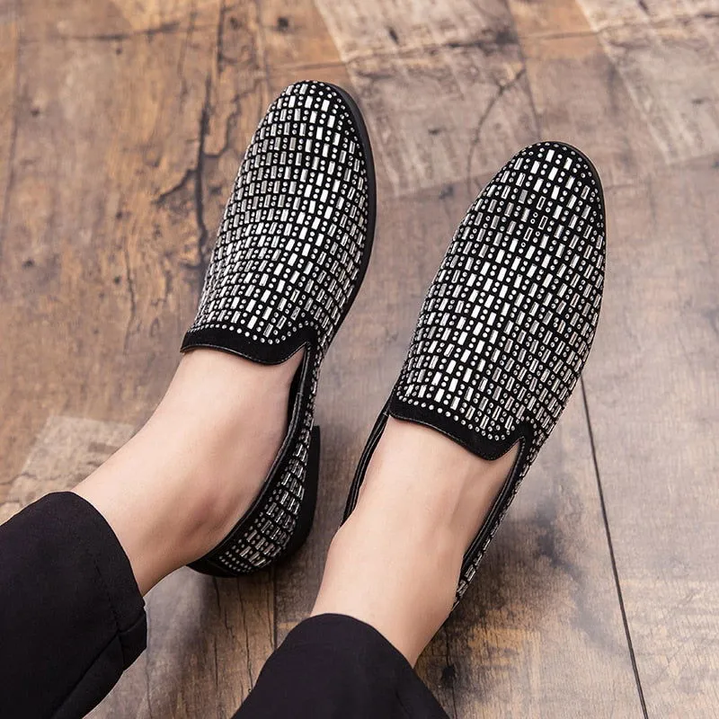 Black Rhinestone Men Dress Shoes