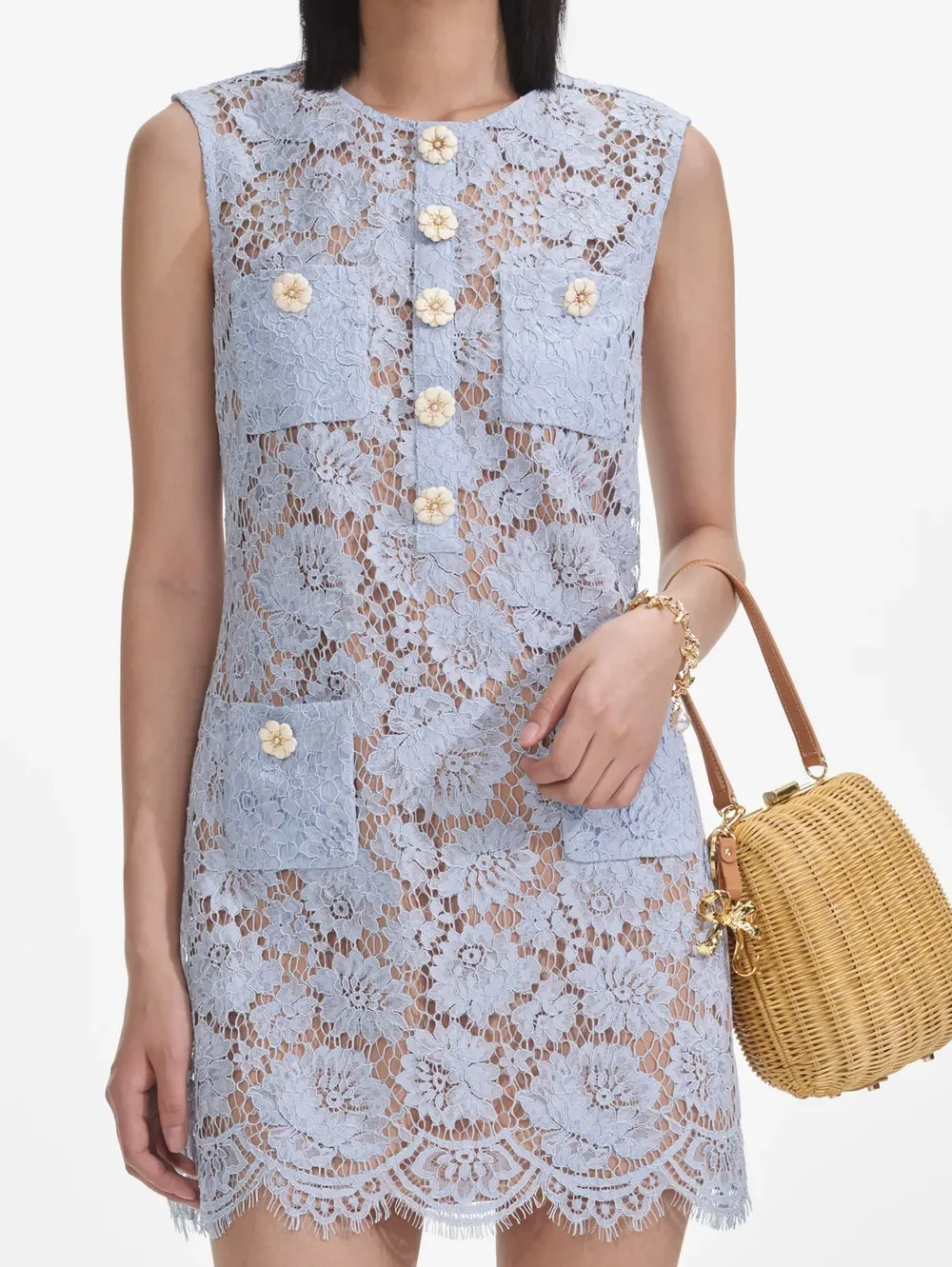 Blue Fine Lace Mini Dress