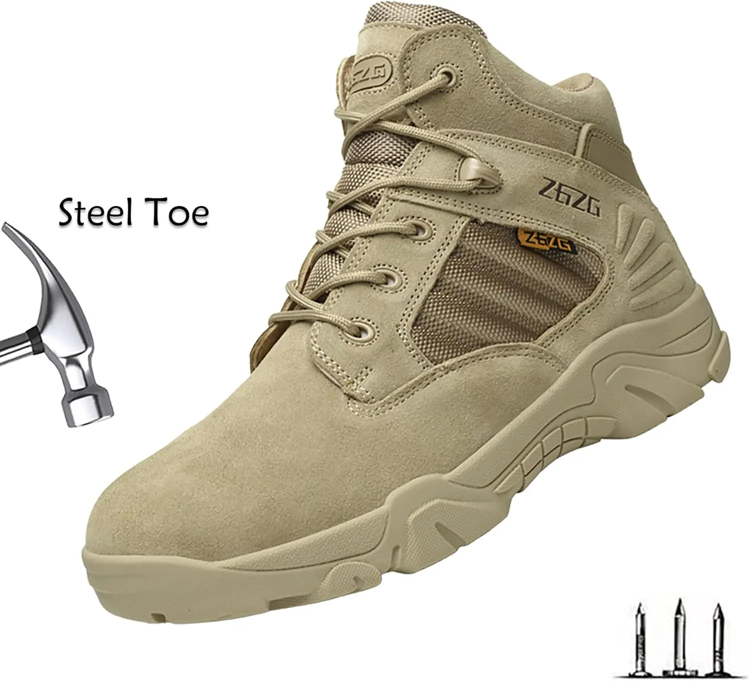 Breathable Work Safety Boots Lightweight Mid Cut Steel Toe Industry Construction Sneakers