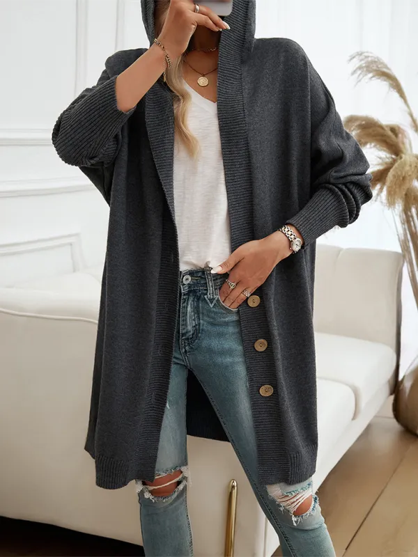 Casual Loose Button-Down Hooded Sweater Cardigan