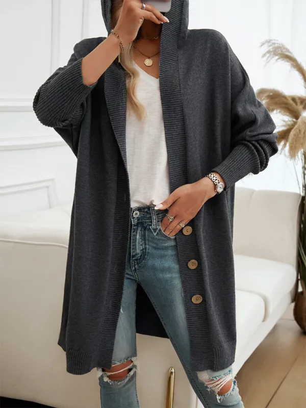 Casual Loose Button-Down Hooded Sweater Cardigan