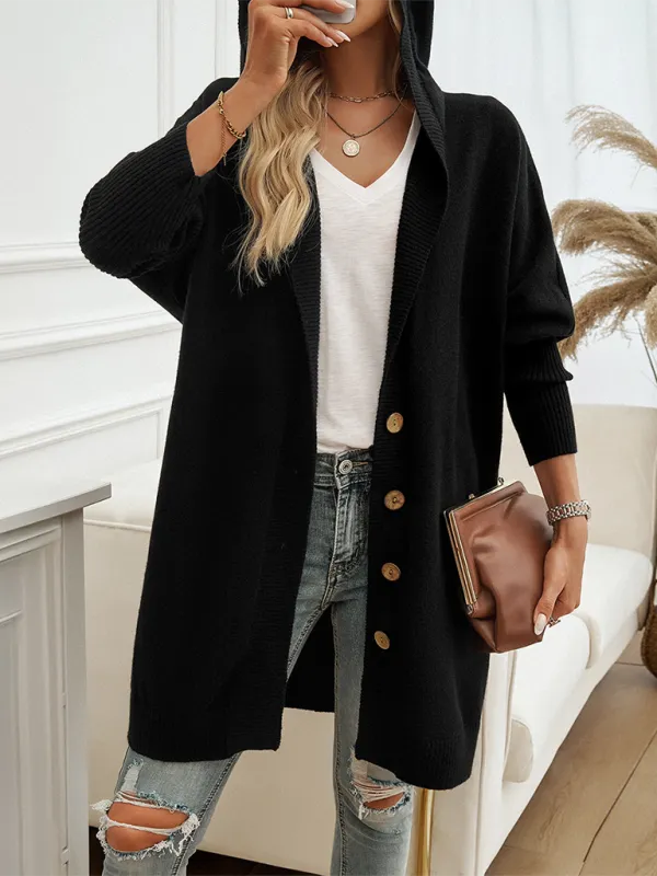 Casual Loose Button-Down Hooded Sweater Cardigan