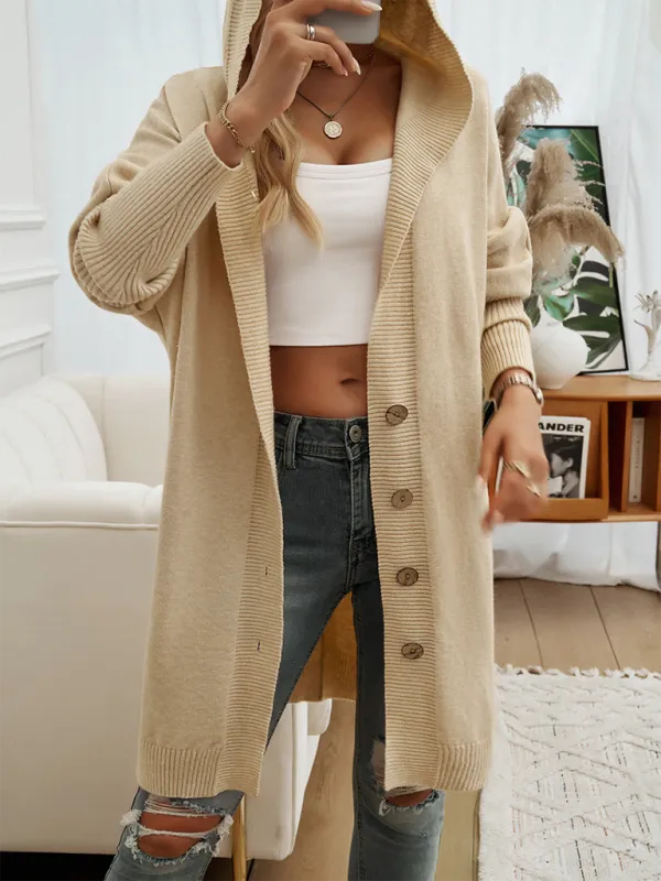 Casual Loose Button-Down Hooded Sweater Cardigan