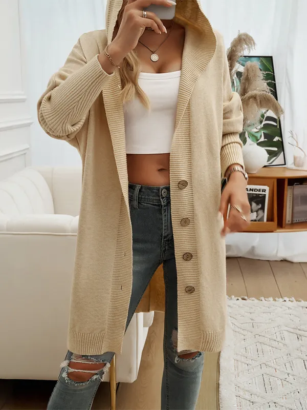 Casual Loose Button-Down Hooded Sweater Cardigan