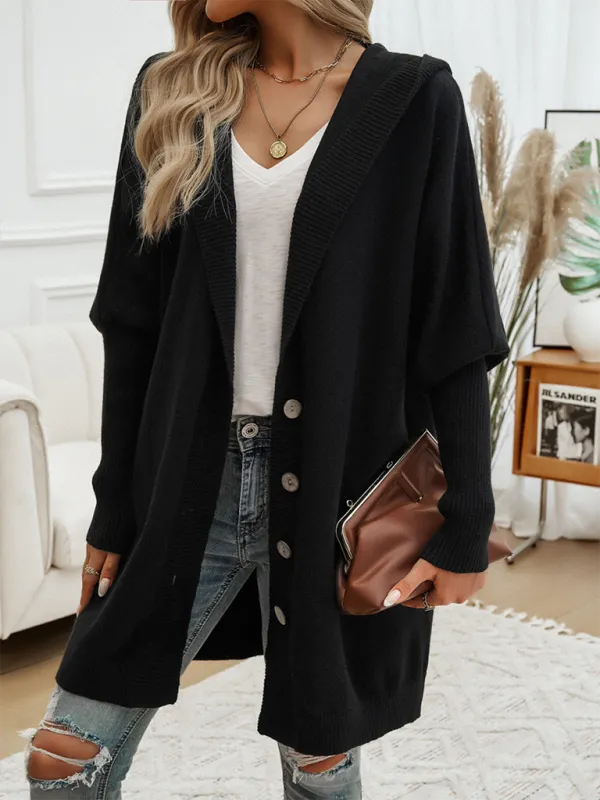 Casual Loose Button-Down Hooded Sweater Cardigan