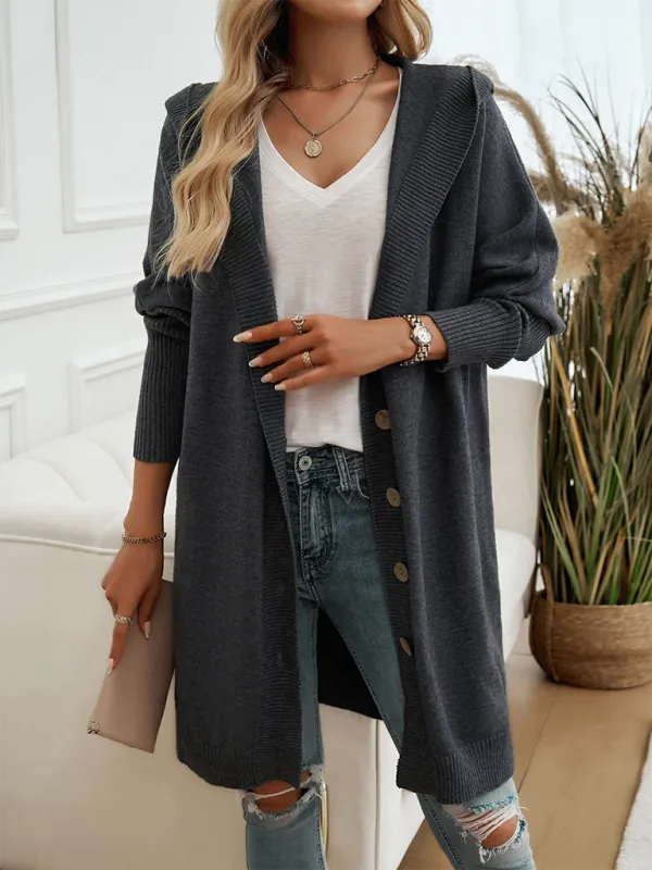 Casual Loose Button-Down Hooded Sweater Cardigan