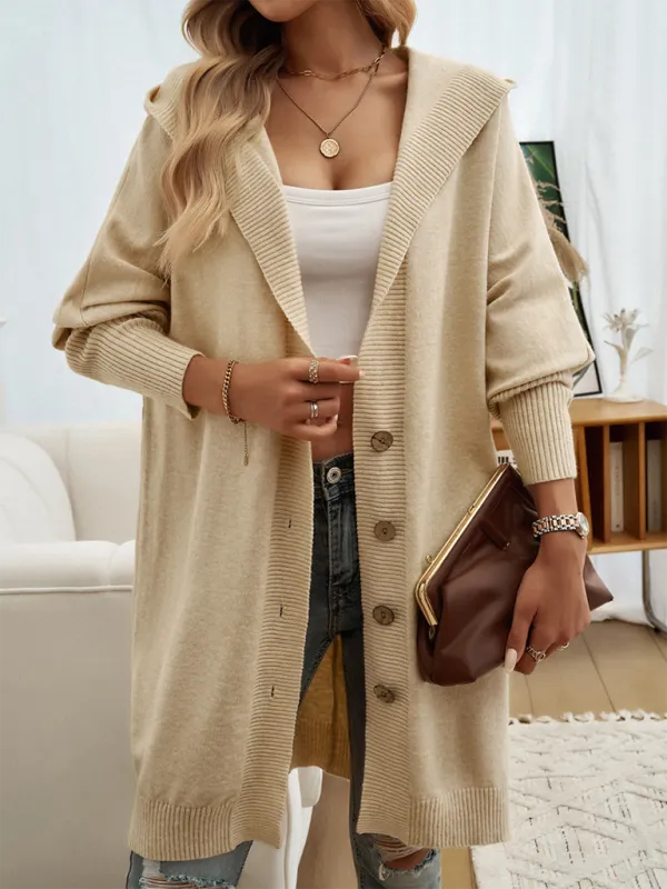 Casual Loose Button-Down Hooded Sweater Cardigan