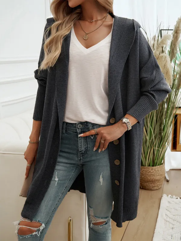 Casual Loose Button-Down Hooded Sweater Cardigan