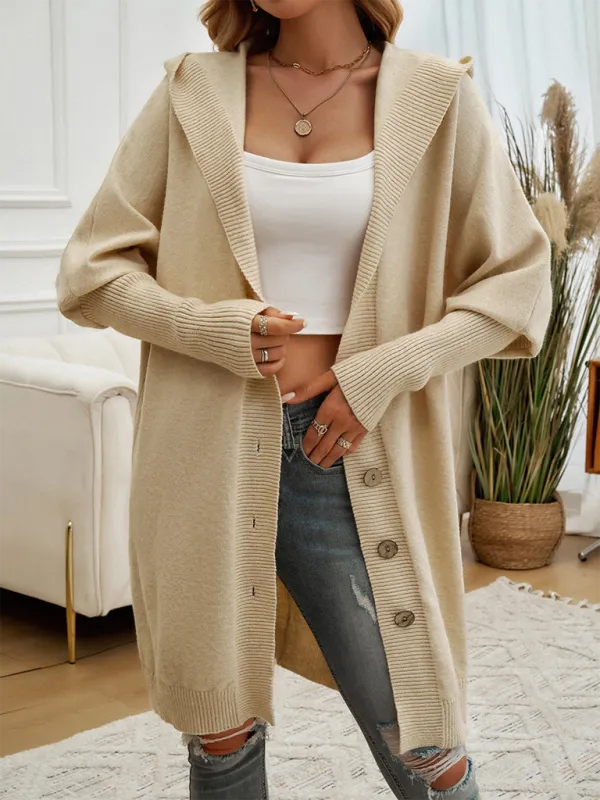 Casual Loose Button-Down Hooded Sweater Cardigan