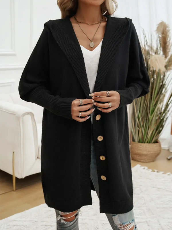 Casual Loose Button-Down Hooded Sweater Cardigan