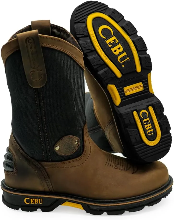 CEBU Men's HL100 Soft Toe Work Boots - breathable heavy duty, oil and acid resistant, warehouse, utility, manufacturing, 10 inch, pull on