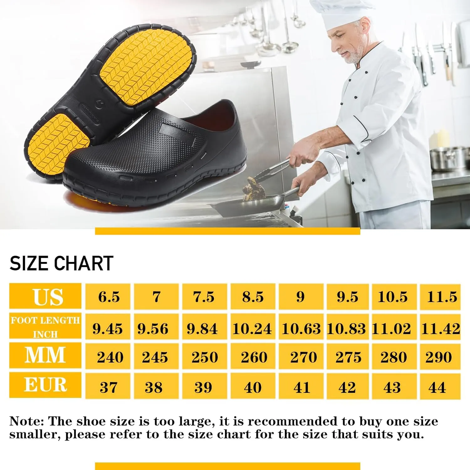 Chef Shoes for Men Nonslip Water Proof Work Shoes Mens Clogs Comfortable Nursing Nurse Shoes for Gardener Men Indoor and Outdoor for Kitchen Office Seaside-Zapatos de Cocina para Hombres