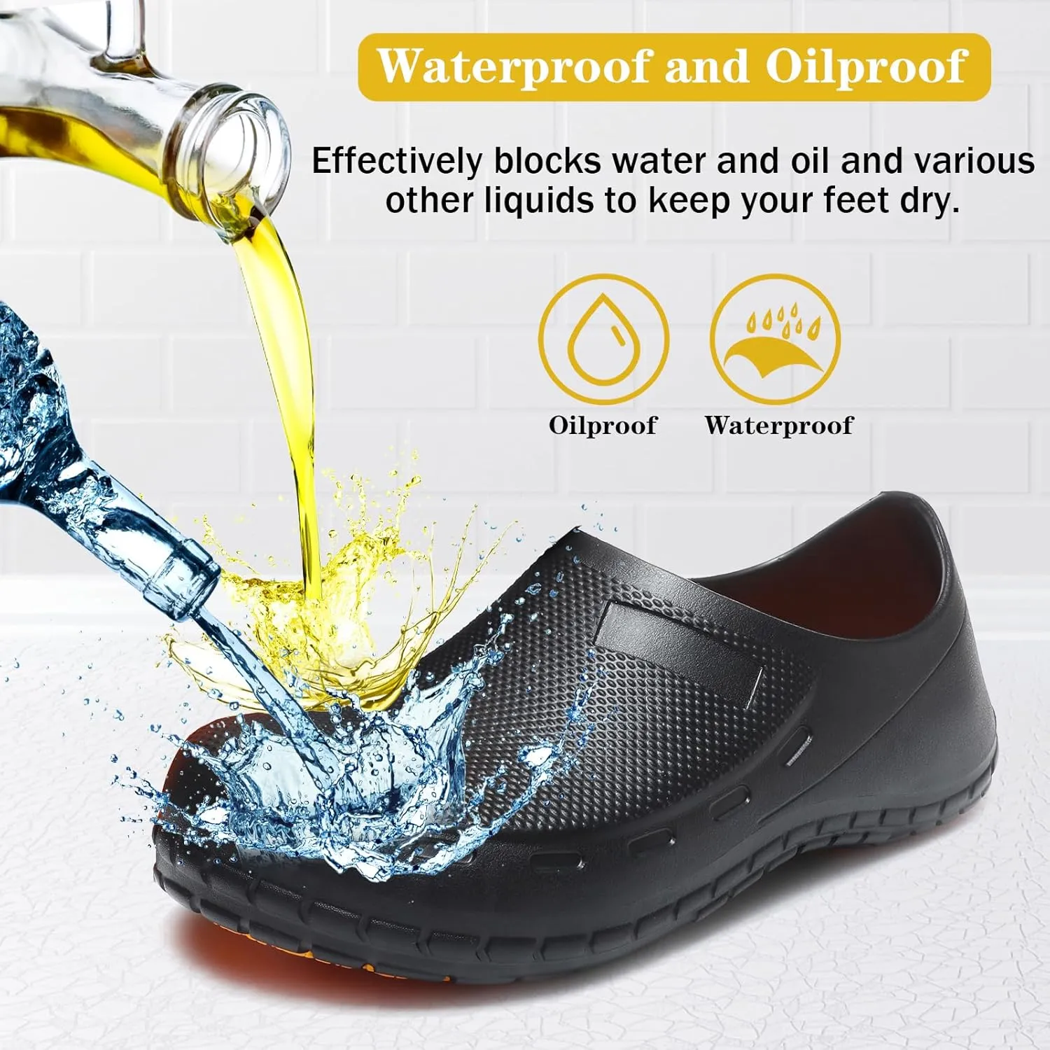 Chef Shoes for Men Nonslip Water Proof Work Shoes Mens Clogs Comfortable Nursing Nurse Shoes for Gardener Men Indoor and Outdoor for Kitchen Office Seaside-Zapatos de Cocina para Hombres