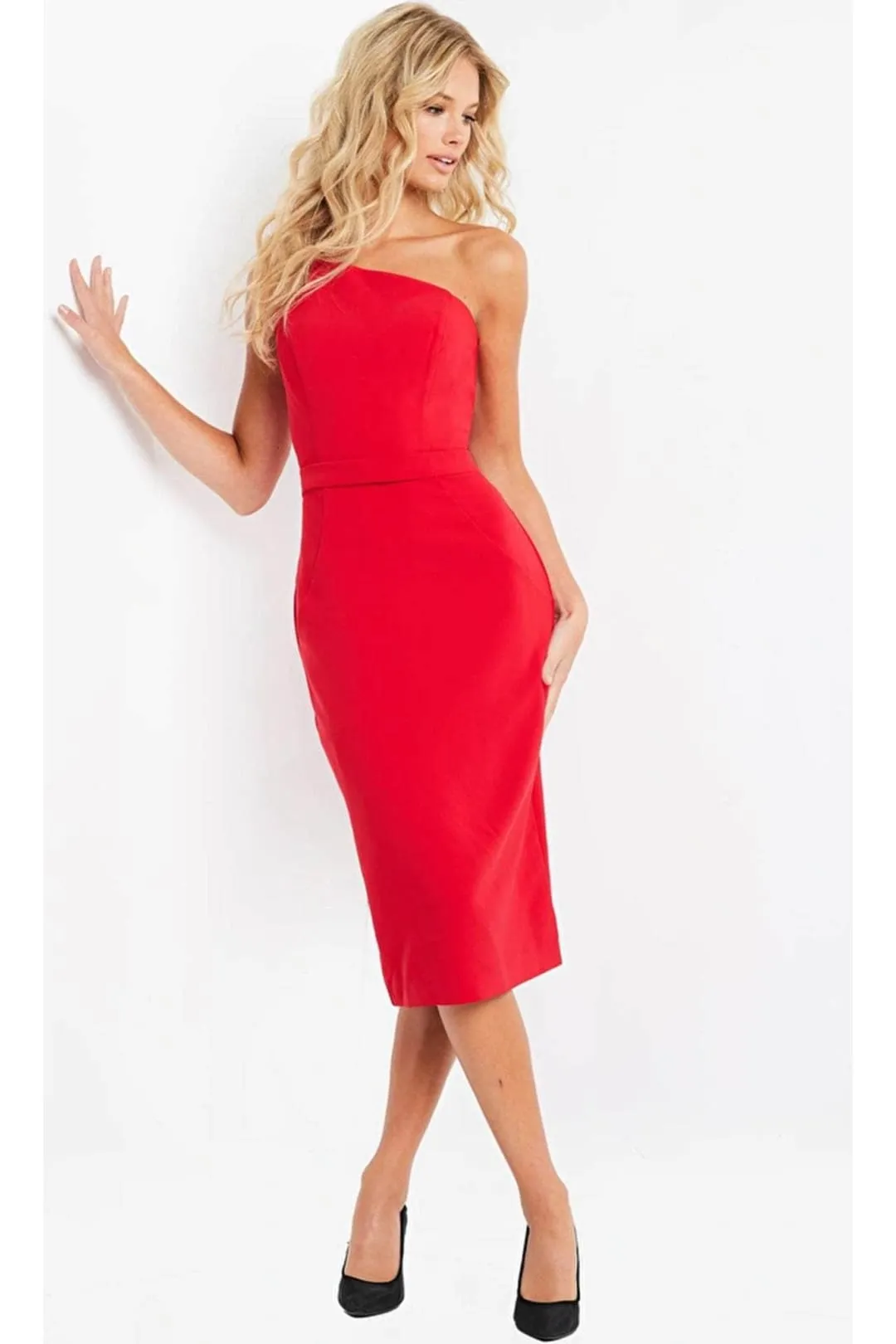 Christmas Dress in Red Jersey Column Style For A Holiday Party
