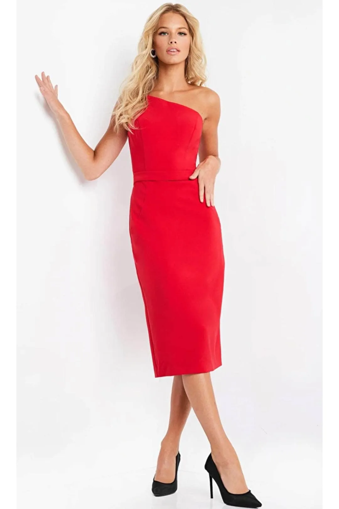 Christmas Dress in Red Jersey Column Style For A Holiday Party