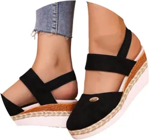 Closed Toe Platform Wedge Sandals 2025 Espadrilles Wedges for Women Heel Ladies Comfortable Cork Summer Dress Shoes for Beach Wedding with Adjustable Buckle Ankle Strap
