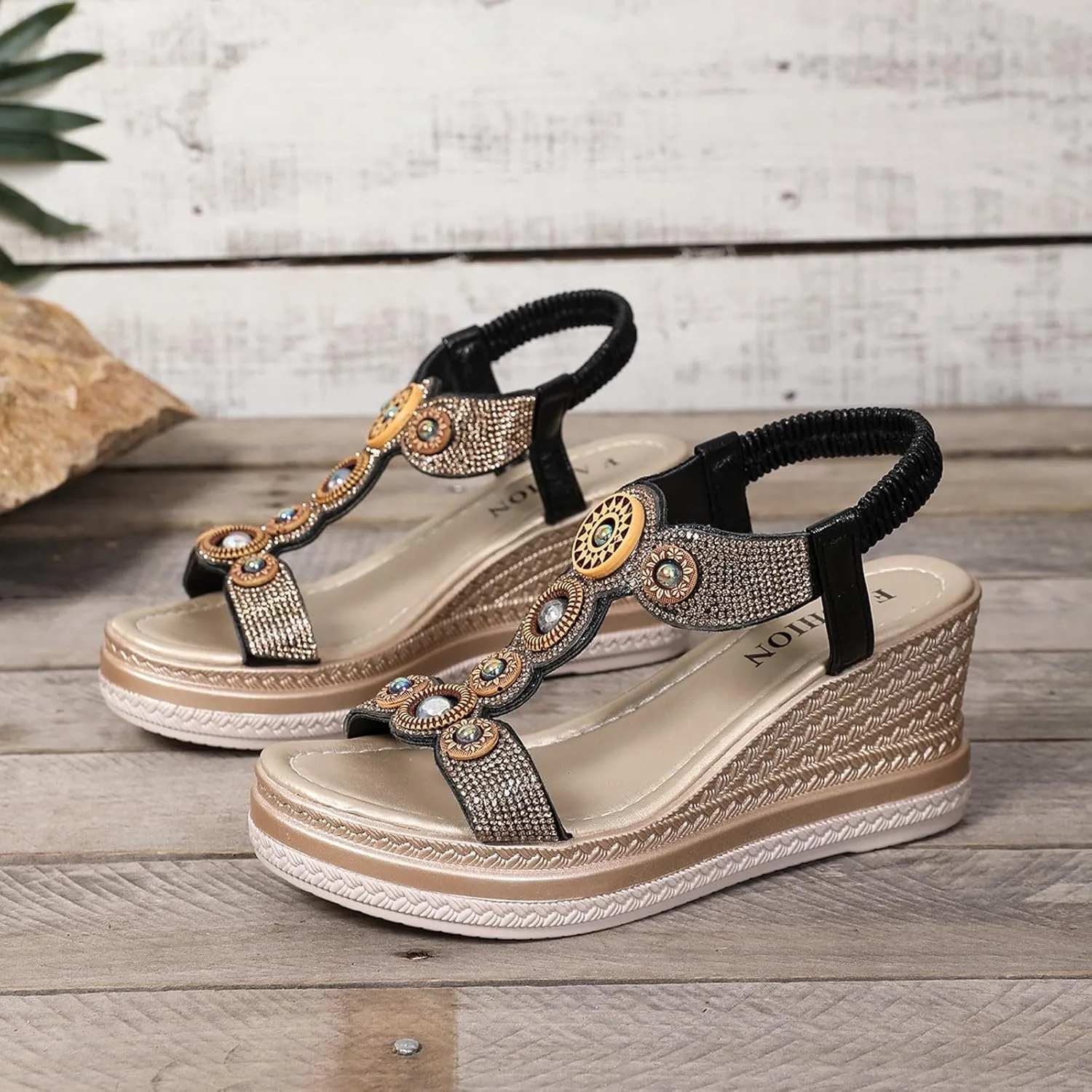 Comfortable Espadrille Wedges for Women Platform Wedge Sandals Bohemian Beaded High Heels Espadrilles Heels for Women Ankle Strap Open Toed Beach Shoes Wedding Bridal Prom Party Work Dress Sandals