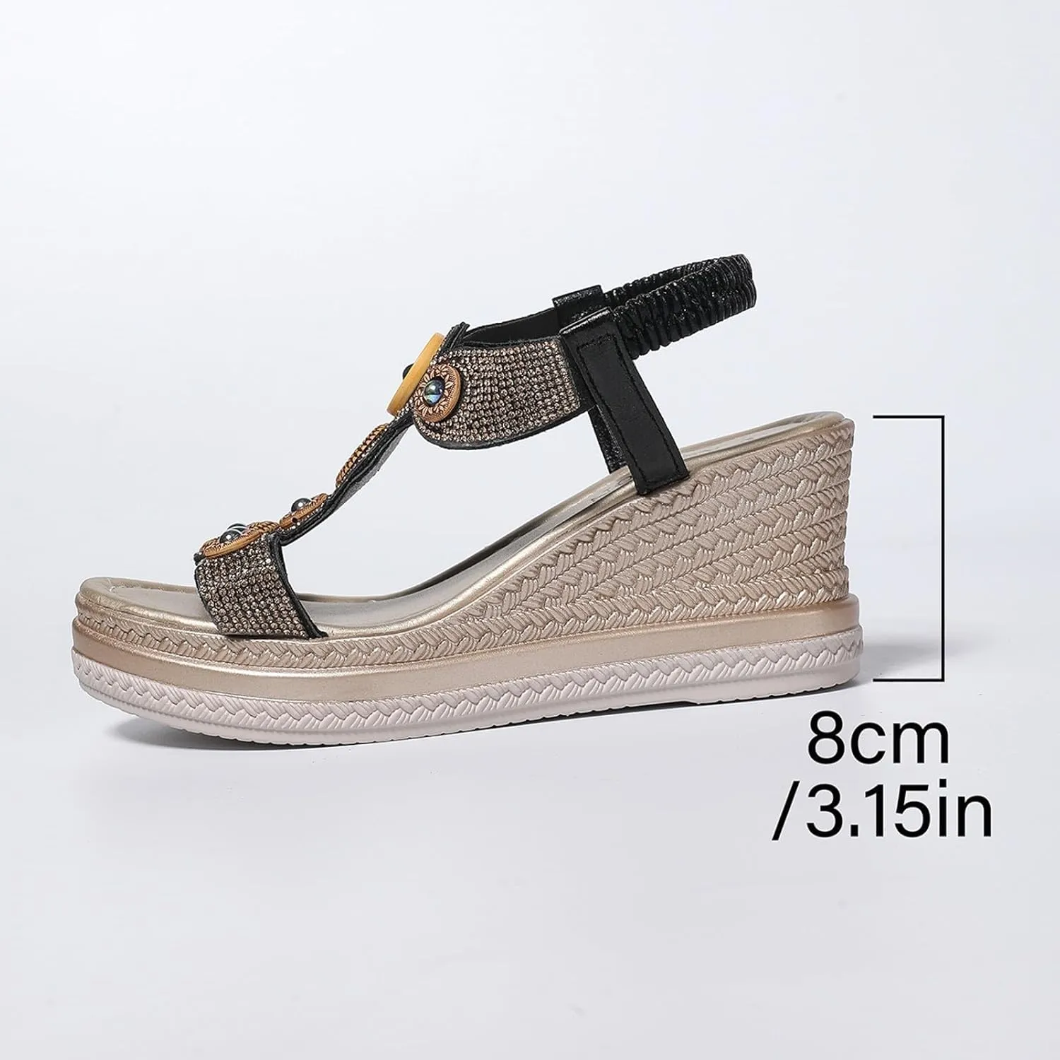 Comfortable Espadrille Wedges for Women Platform Wedge Sandals Bohemian Beaded High Heels Espadrilles Heels for Women Ankle Strap Open Toed Beach Shoes Wedding Bridal Prom Party Work Dress Sandals