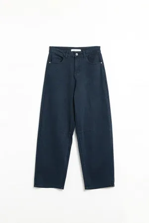 Comfortable Stretch Jeans With Barrel Leg In Navy
