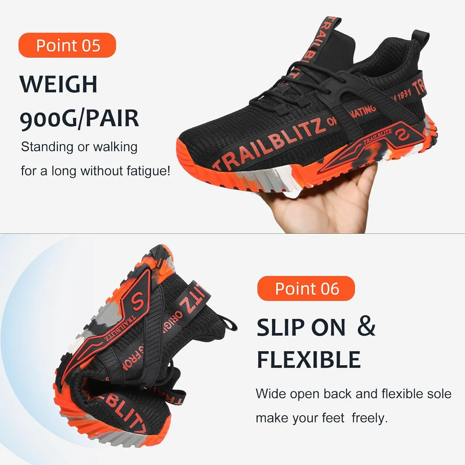 Composite Steel Toe Shoes for Men Work Safety Sneakers Non Slip Comfortable Lightweight Breathable Mens Hard Toe Industrial Construction Tennis Slip On Footwear