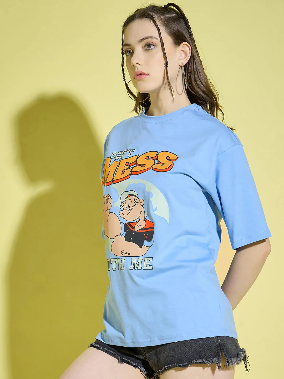 Cotton Oversized Baggy Fit Drop Shoulder Half Sleeve Women T-Shirt-3393-3395