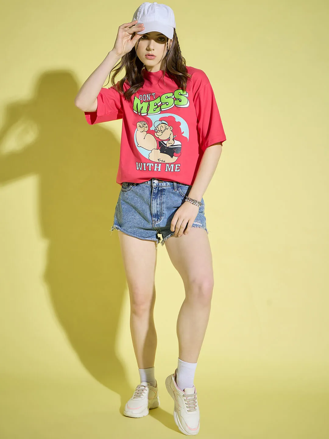 Cotton Oversized Baggy Fit Drop Shoulder Half Sleeve Women T-Shirt-3393-3395
